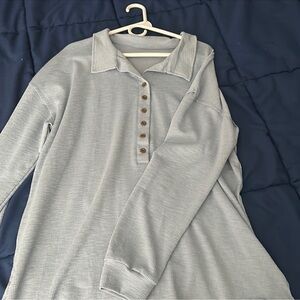 Light Gray/Blue Button-Up Collared Shirt
